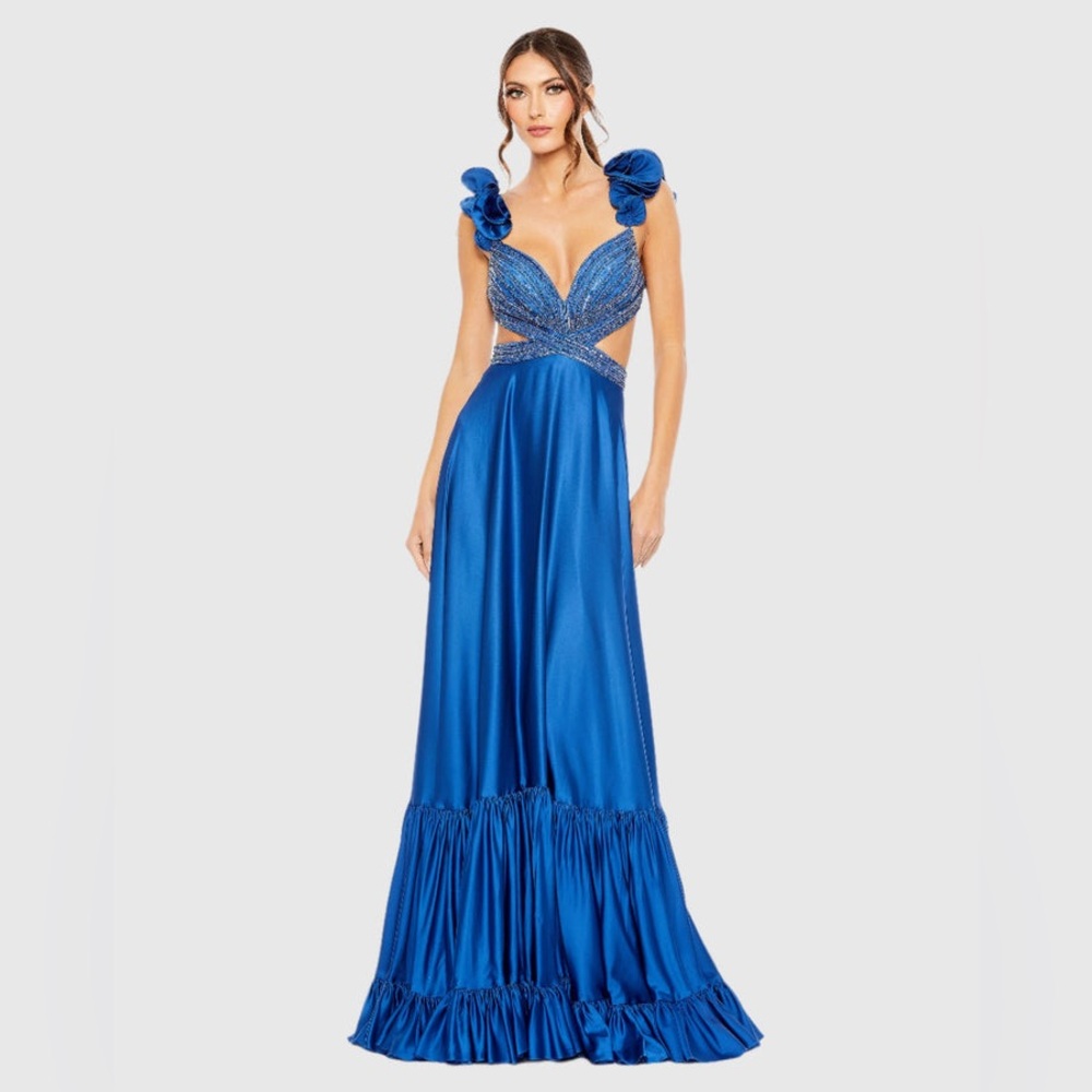 Mac Duggal Sapphire Blue Ruffle Maxi Dress